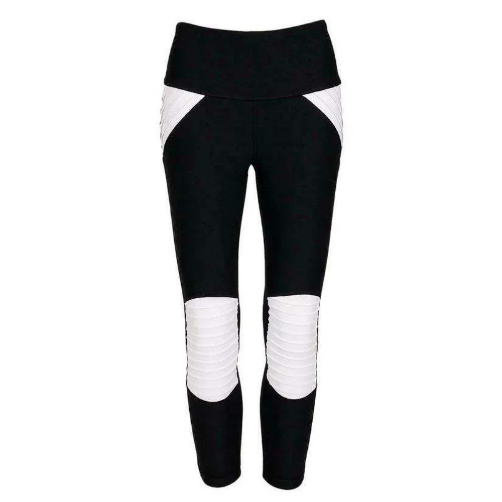 90 Degree by Reflex Women's 22-inch High Waist Moto Capri White Black S